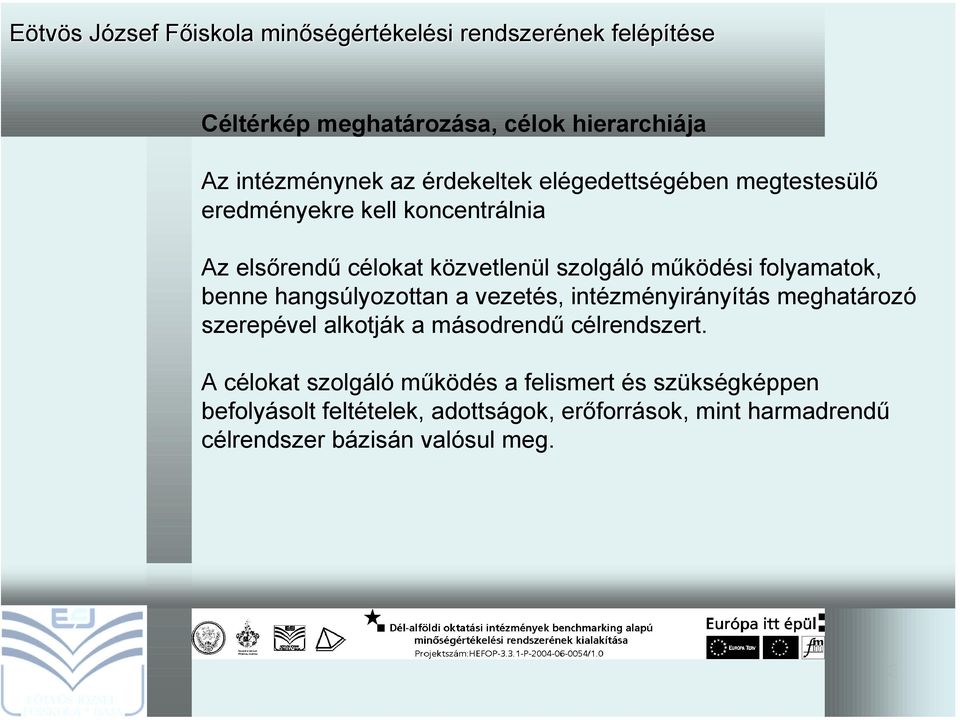 intézményirányítás meghatározó szerepével alkotják a másodrendű célrendszert.