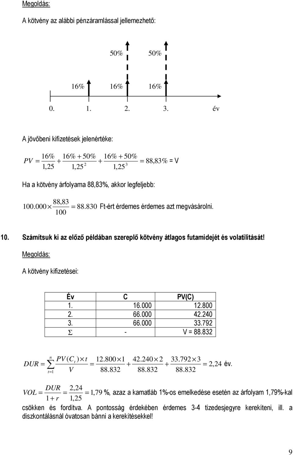 830 Ft-ért érdemes érdemes azt megvásároli. 00 0. Számítsuk ki az elızı példába szereplı kötvéy átlagos futamidejét és volatilitását! A kötvéy kifizetései: Év PV(). 6.000.800.