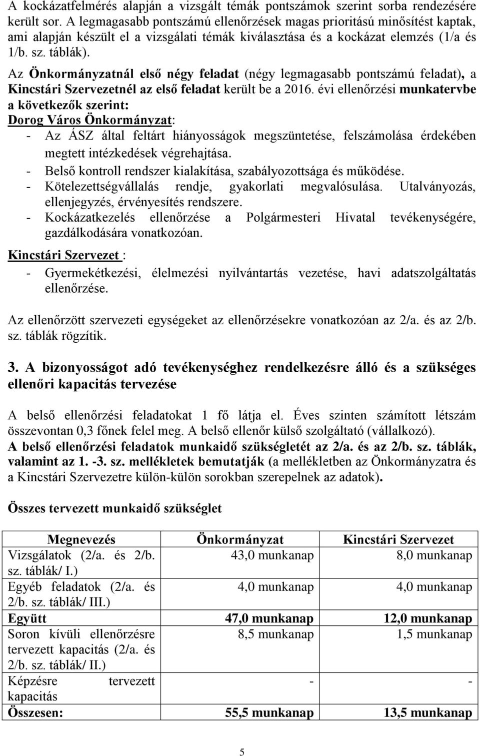 Az Önkormányzatnál első négy feladat (négy legmagasabb pontszámú feladat), a Kincstári Szervezetnél az első feladat került be a 2016.