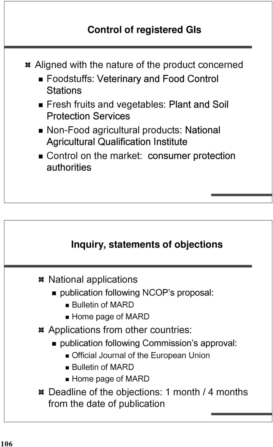 statements of objections National applications publication following NCOP s proposal: Bulletin of MARD Home page of MARD Applications from other countries: publication