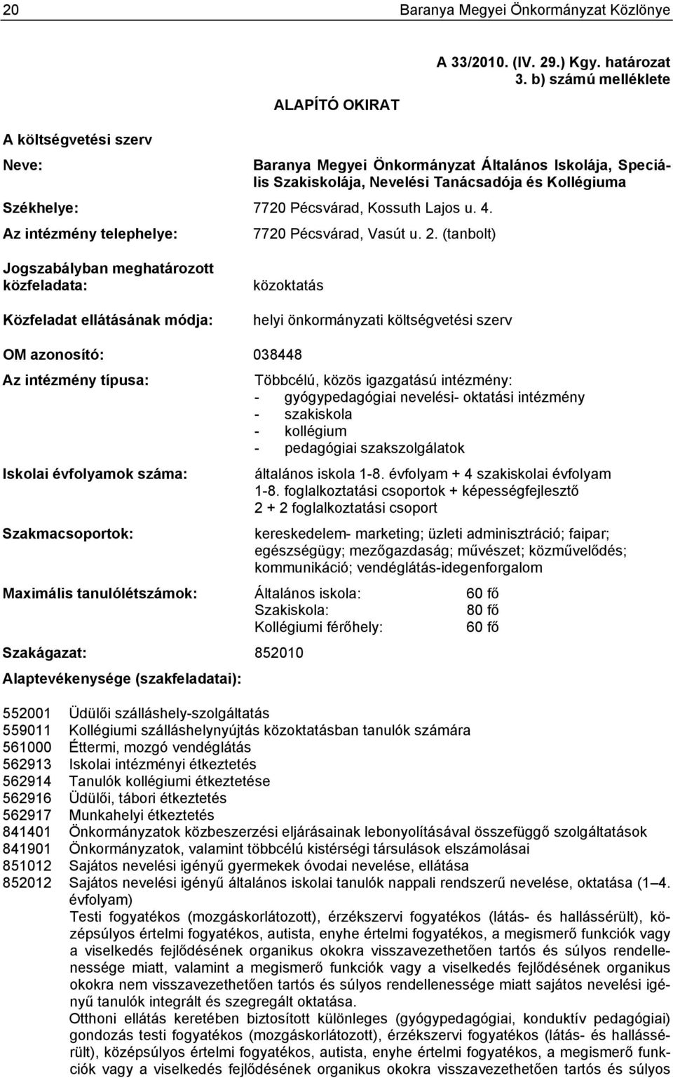 4. Az intézmény telephelye: 7720 Pécsvárad, Vasút u. 2.