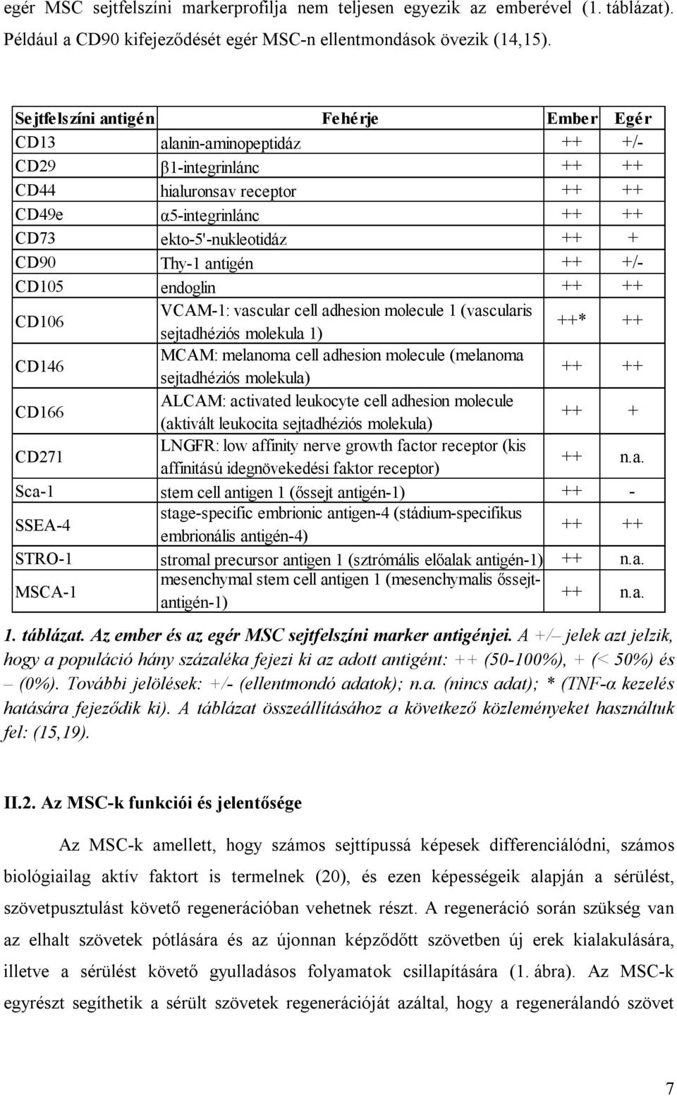 Thy-1 antigén ++ +/- CD105 endoglin ++ ++ CD106 VCAM-1: vascular cell adhesion molecule 1 (vascularis sejtadhéziós molekula 1) ++* ++ CD146 MCAM: melanoma cell adhesion molecule (melanoma