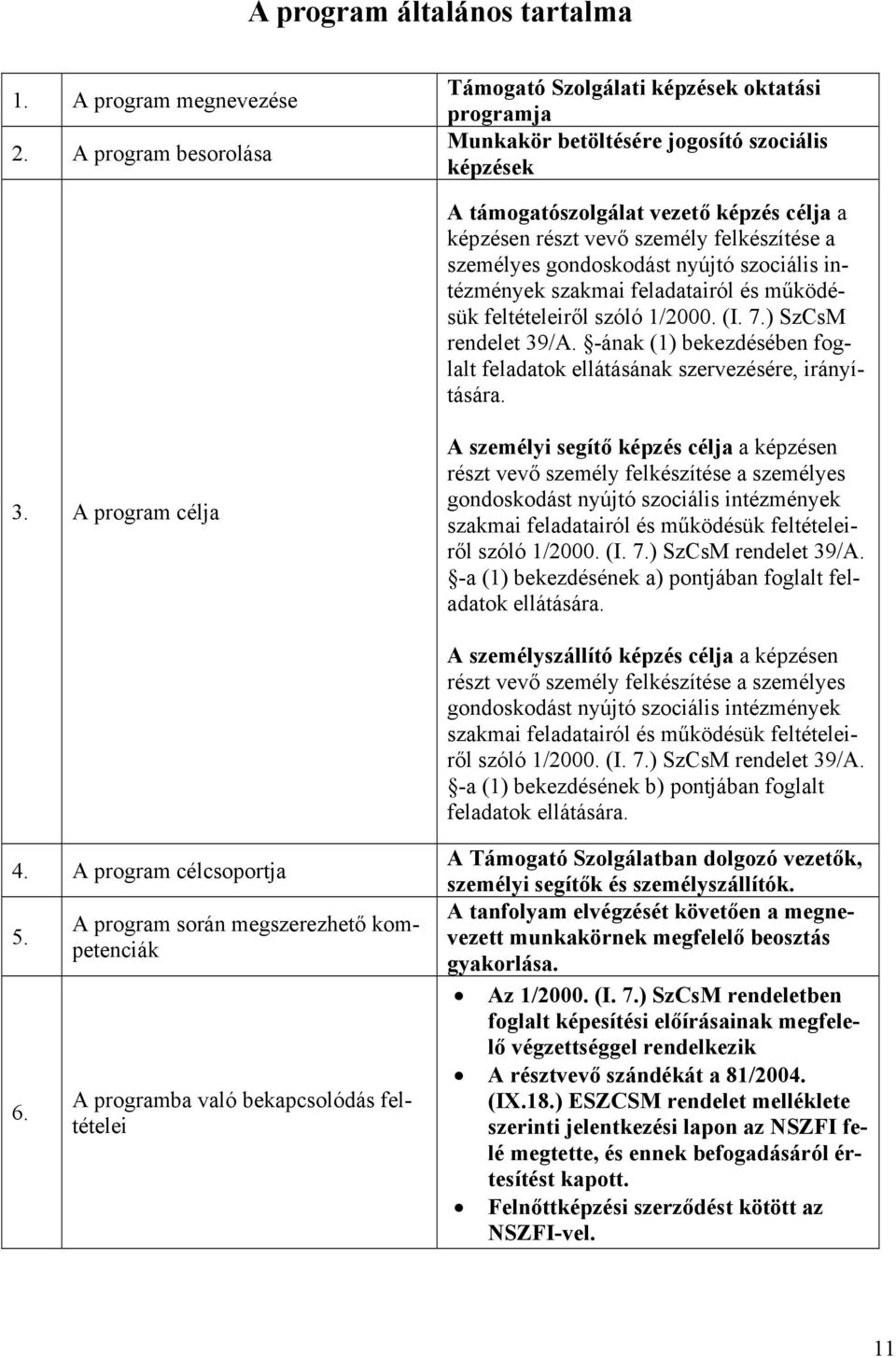 felkészítése a személyes gondoskodást nyújtó szociális intézmények szakmai feladatairól és működésük feltételeiről szóló 1/2000. (I. 7.) SzCsM rendelet 39/A.