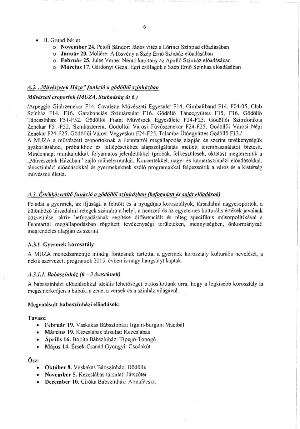 ba11 Miívészeti csoportok (MUZA, Szabadság út 6.) / Arpeggio Gitárzenekar F14, Cavaletta Művészeti Egyesület F 14, Cimbaliband Fl 4~ F04-05, Club Színház F14, F16, Garabonciás Színtársulat F16.