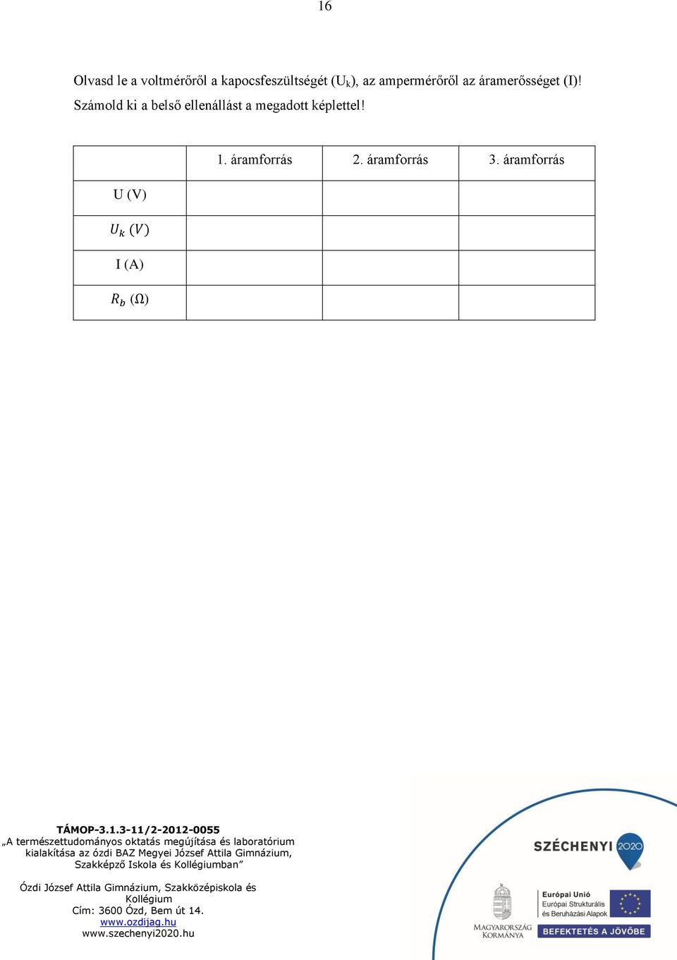 Számold ki a belső ellenállást a megadott képlettel!