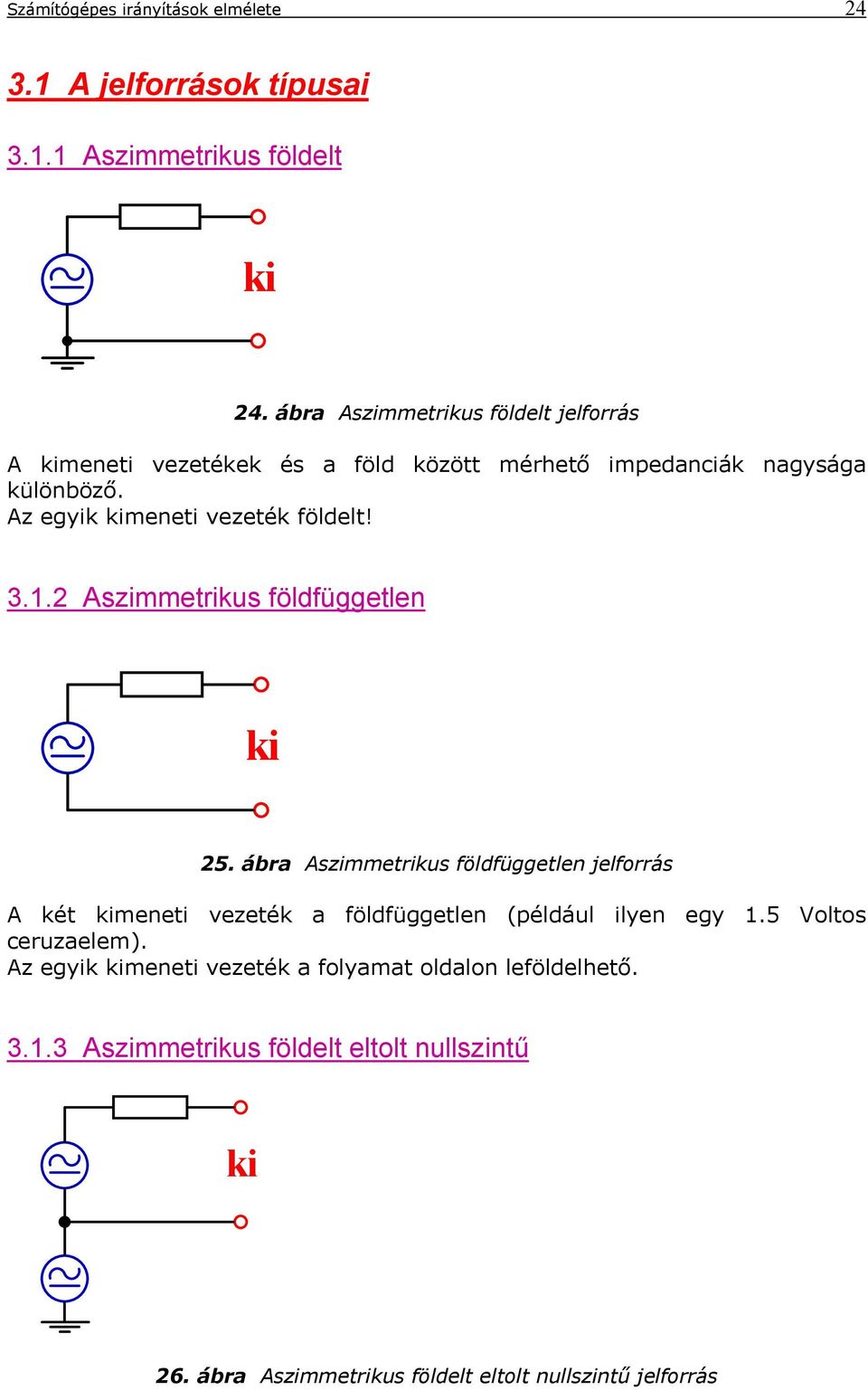 Az egyik kimeneti vezeték földelt! 3.1.2 Aszimmetrikus földfüggetlen ki 25.