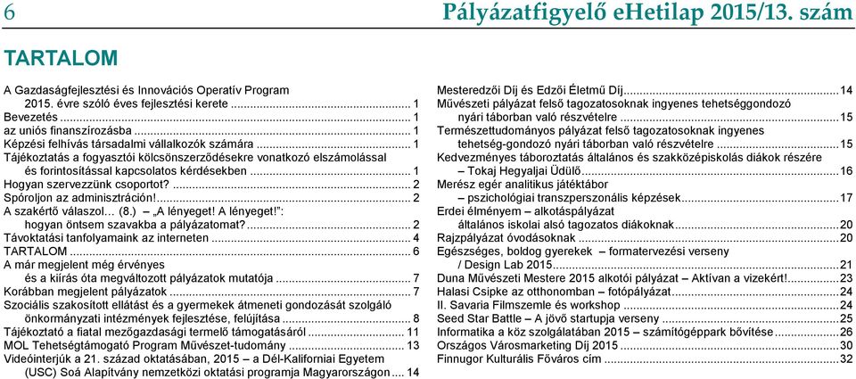 .. 1 Hogyan szervezzünk csoportot?... 2 Spóroljon az adminisztráción!... 2 A szakértő válaszol (8.) A lényeget! A lényeget! : hogyan öntsem szavakba a pályázatomat?
