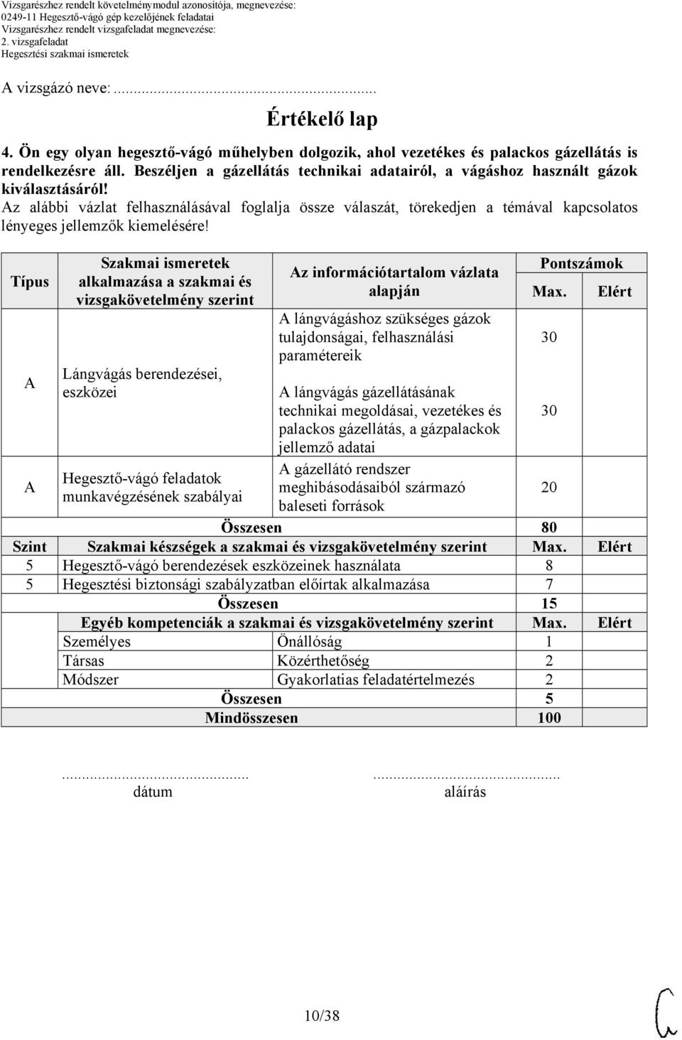 z alábbi vázlat felhasználásával foglalja össze válaszát, törekedjen a témával kapcsolatos Típus Szakmai ismeretek alkalmazása a szakmai és vizsgakövetelmény szerint Lángvágás berendezései, eszközei