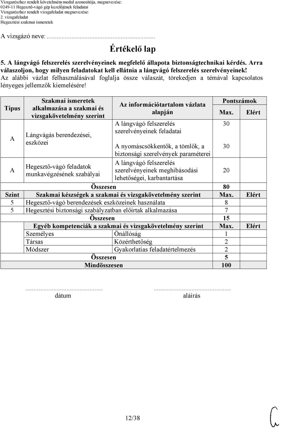 z alábbi vázlat felhasználásával foglalja össze válaszát, törekedjen a témával kapcsolatos Típus Szakmai ismeretek alkalmazása a szakmai és vizsgakövetelmény szerint Lángvágás berendezései, eszközei