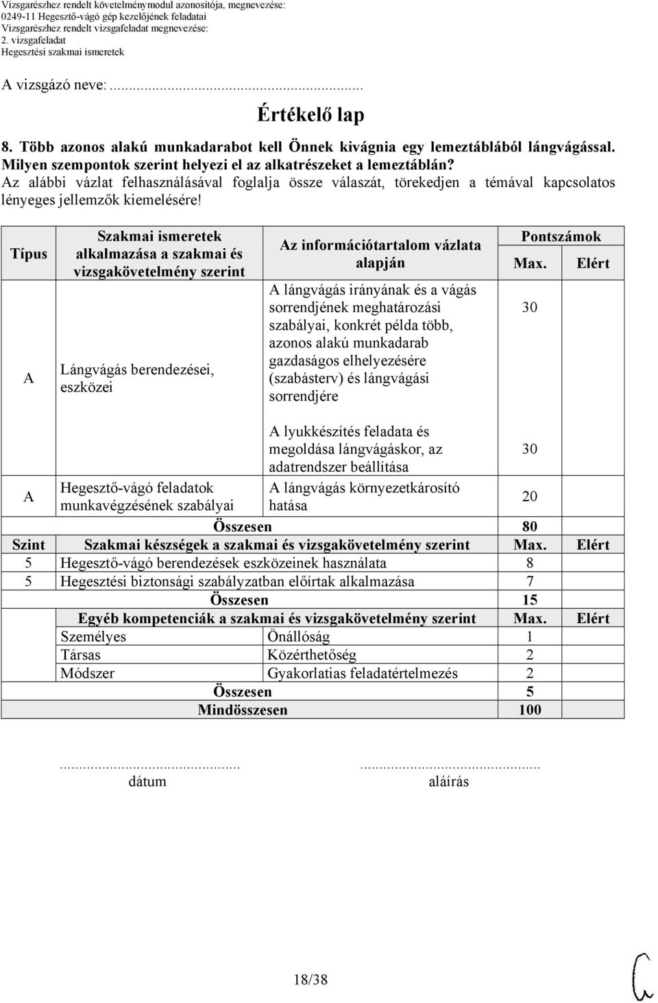 z információtartalom vázlata alapján lángvágás irányának és a vágás sorrendjének meghatározási szabályai, konkrét példa több, azonos alakú munkadarab gazdaságos elhelyezésére (szabásterv) és