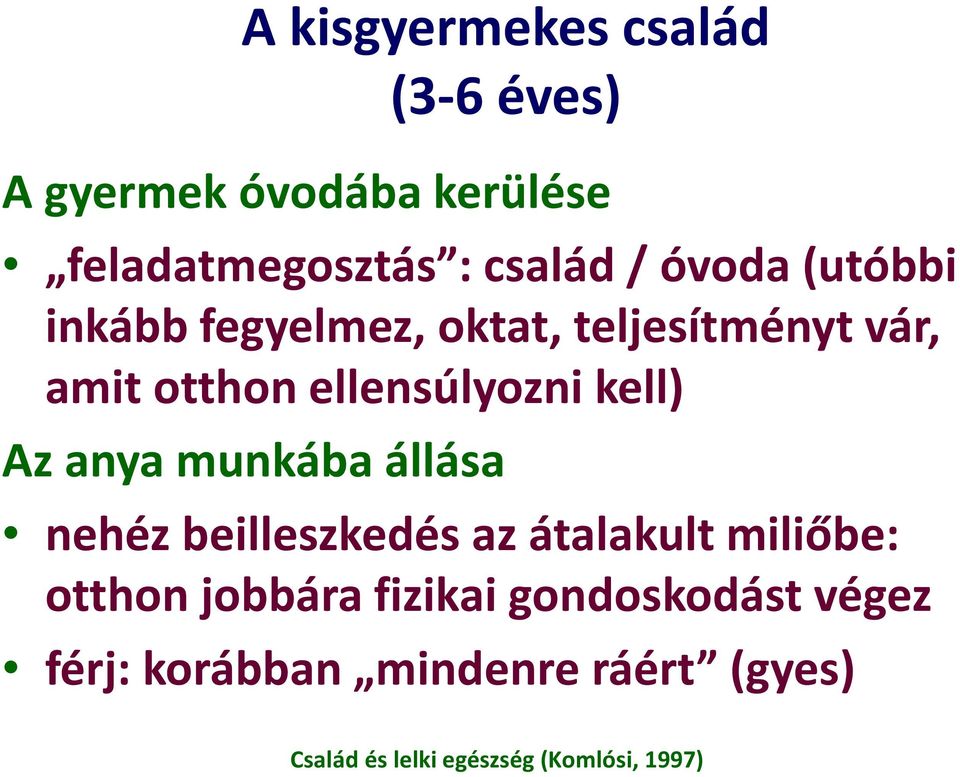 ellensúlyozni kell) Az anya munkába állása nehéz beilleszkedés az átalakult