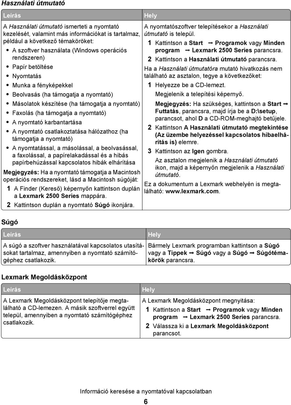 karbantartása A nyomtató csatlakoztatása hálózathoz (ha támogatja a nyomtató) A nyomtatással, a másolással, a beolvasással, a faxolással, a papírelakadással és a hibás papírbehúzással kapcsolatos