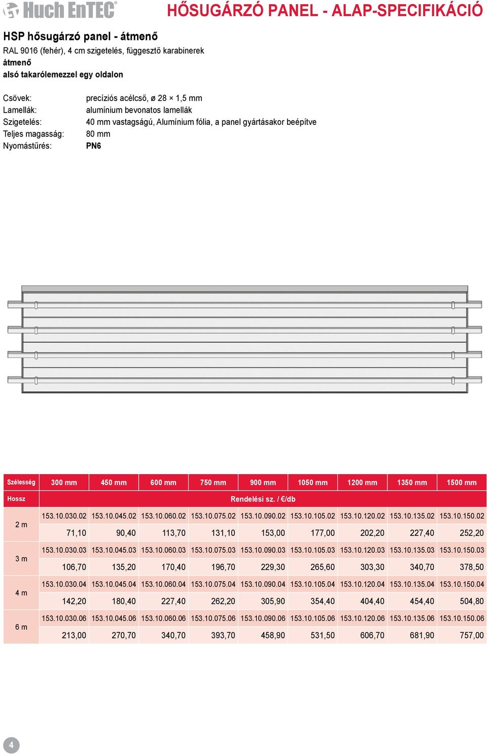 mm 1050 mm 1200 mm 1350 mm 1500 mm Hossz 2 m 3 m 4 m 6 m Rendelési sz. / /db 153.10.030.02 153.10.045.02 153.10.060.02 153.10.075.02 153.10.090.02 153.10.105.02 153.10.120.02 153.10.135.02 153.10.150.02 71,10 90,40 113,70 131,10 153,00 177,00 202,20 227,40 252,20 153.