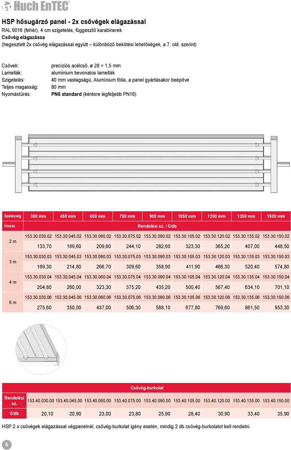 80 mm PN6 standard (kérésre legfeljebb PN16) Szélesség 300 mm 450 mm 600 mm 750 mm 900 mm 1050 mm 1200 mm 1350 mm 1500 mm Hossz 2 m 3 m 4 m 6 m Rendelési sz. / /db 153.30.030.02 153.30.045.02 153.30.060.