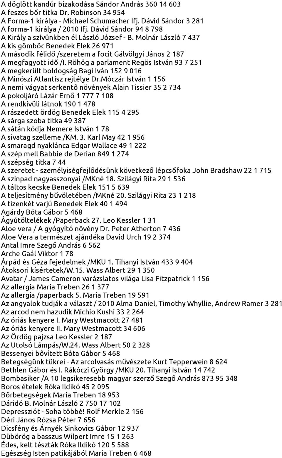 Röhög a parlament Regös István 93 7 251 A megkerült boldogság Bagi Iván 152 9 016 A Minószi Atlantisz rejtélye Dr.