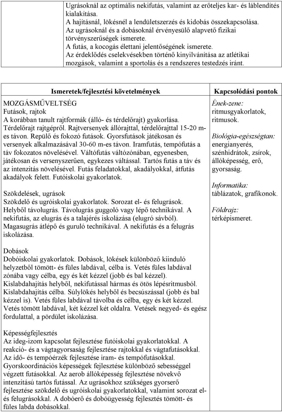 Az érdeklődés cselekvésekben történő kinyilvánítása az atlétikai mozgások, valamint a sportolás és a rendszeres testedzés iránt.