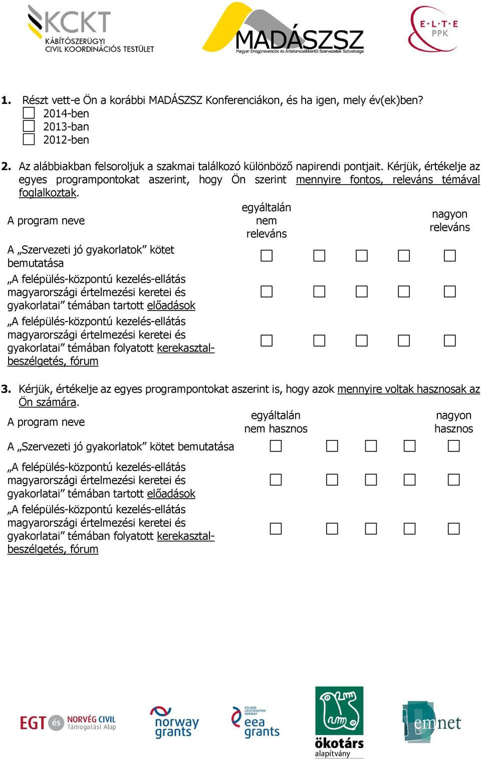 A program neve A Szervezeti jó gyakorlatok kötet bemutatása A felépülés-központú kezelés-ellátás magyarországi értelmezési keretei és gyakorlatai témában tartott előadások A felépülés-központú