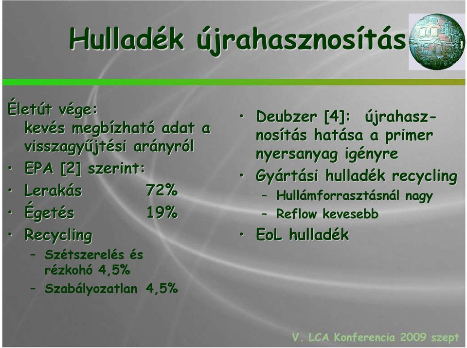 rézkohó 4,5% Szabályozatlan 4,5% Deubzer [4]: újrahasz- nosítás hatása a primer