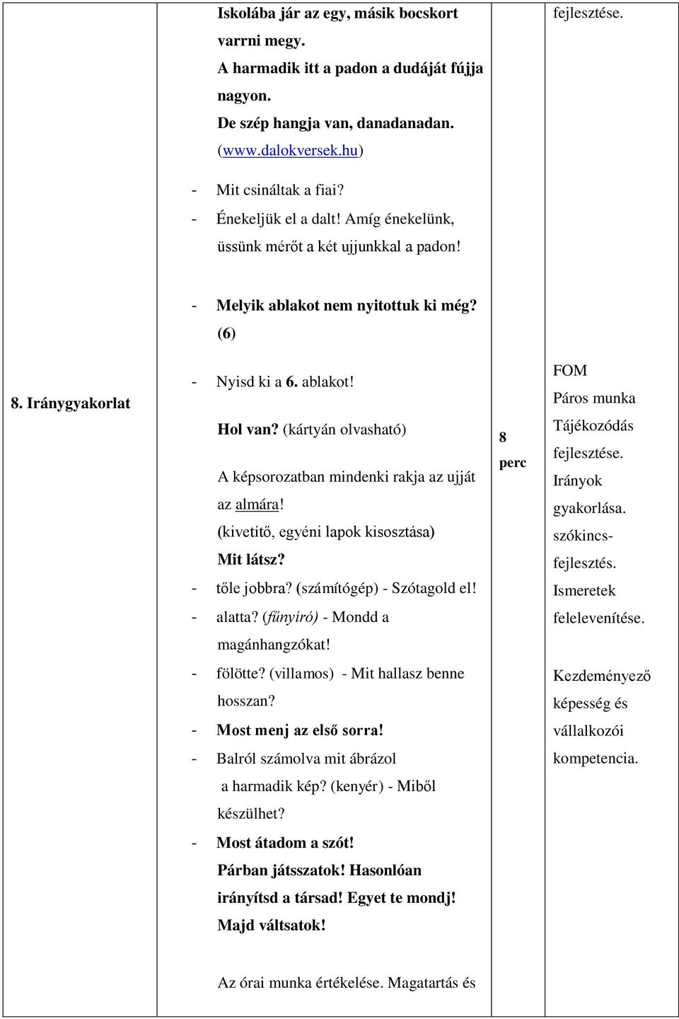 (kártyán olvasható) A képsorozatban mindenki rakja az ujját az almára! (kivetítő, egyéni lapok kisosztása) Mit látsz? - tőle jobbra? (számítógép) - Szótagold el!