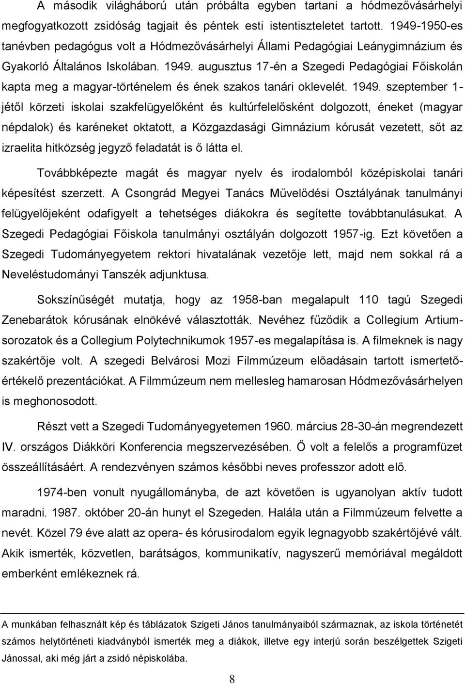 augusztus 17-én a Szegedi Pedagógiai Főiskolán kapta meg a magyar-történelem és ének szakos tanári oklevelét. 1949.