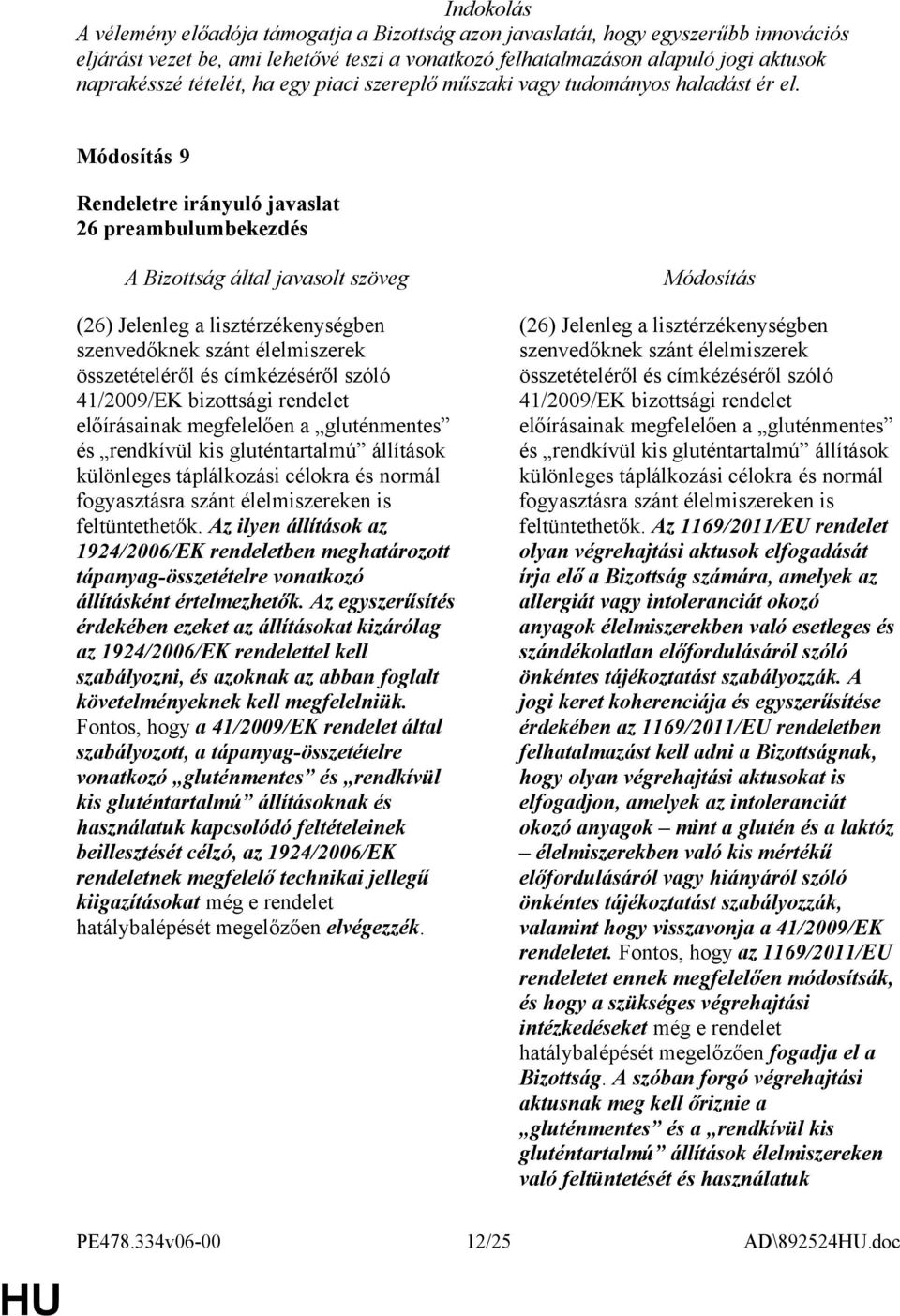 9 26 preambulumbekezdés (26) Jelenleg a lisztérzékenységben szenvedőknek szánt élelmiszerek összetételéről és címkézéséről szóló 41/2009/EK bizottsági rendelet előírásainak megfelelően a gluténmentes