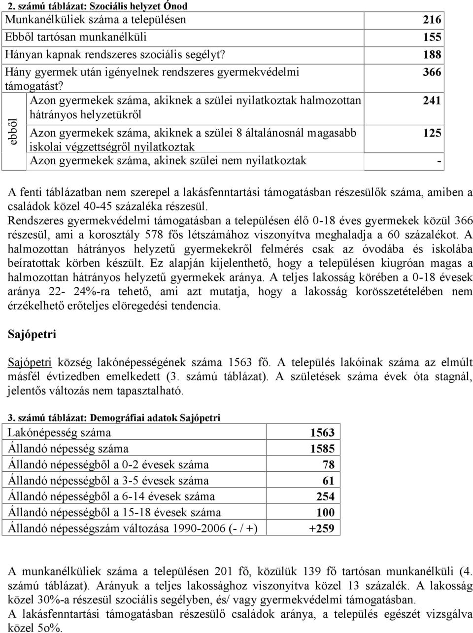 ebből Azon gyermekek száma, akiknek a szülei nyilatkoztak halmozottan hátrányos helyzetükről Azon gyermekek száma, akiknek a szülei 8 általánosnál magasabb 125 iskolai végzettségről nyilatkoztak Azon