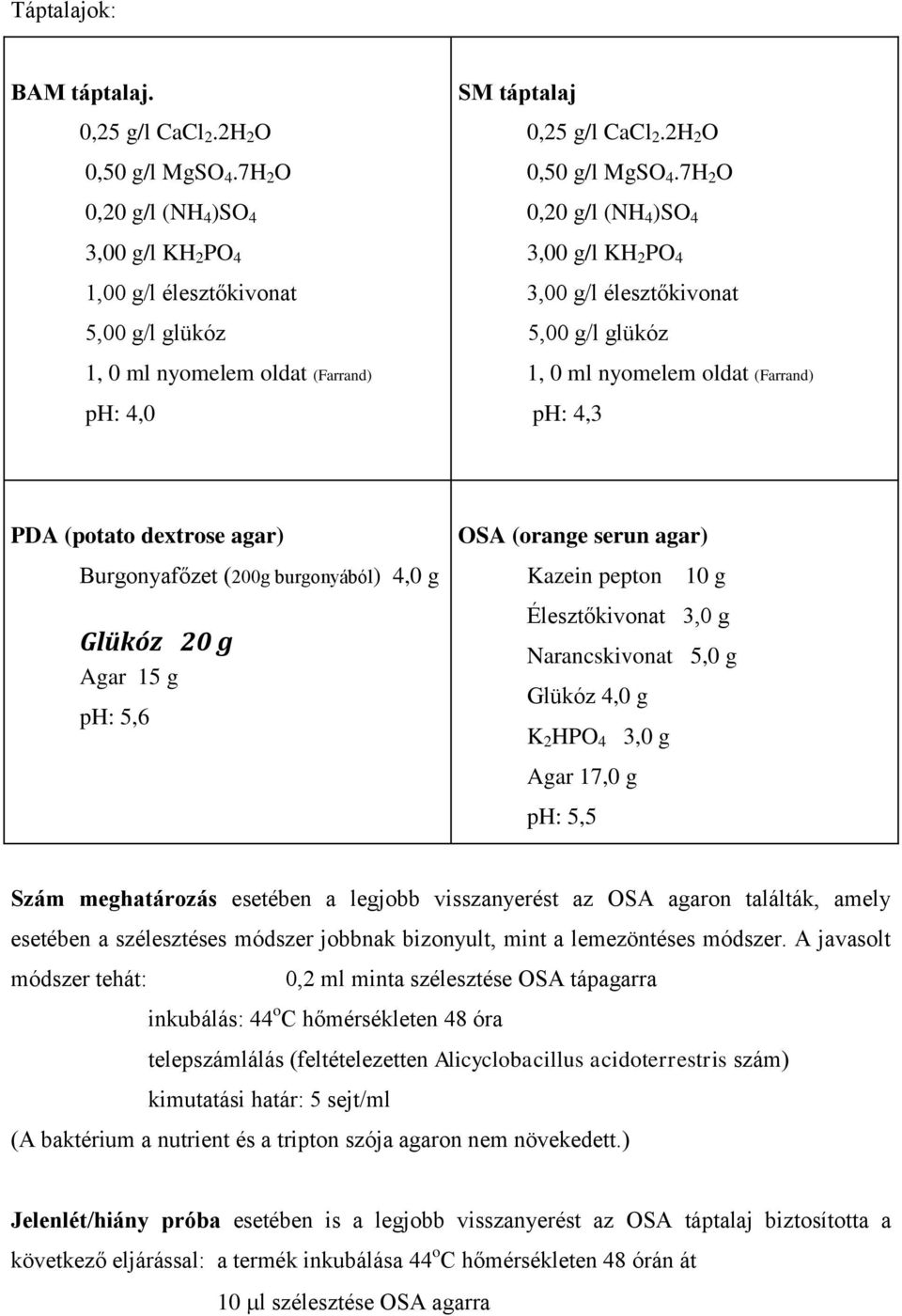 7H 2 O 0,20 g/l (NH 4 )SO 4 3,00 g/l KH 2 PO 4 3,00 g/l élesztőkivonat 5,00 g/l glükóz 1, 0 ml nyomelem oldat (Farrand) ph: 4,3 PDA (potato dextrose agar) Burgonyafőzet (200g burgonyából) 4,0 g