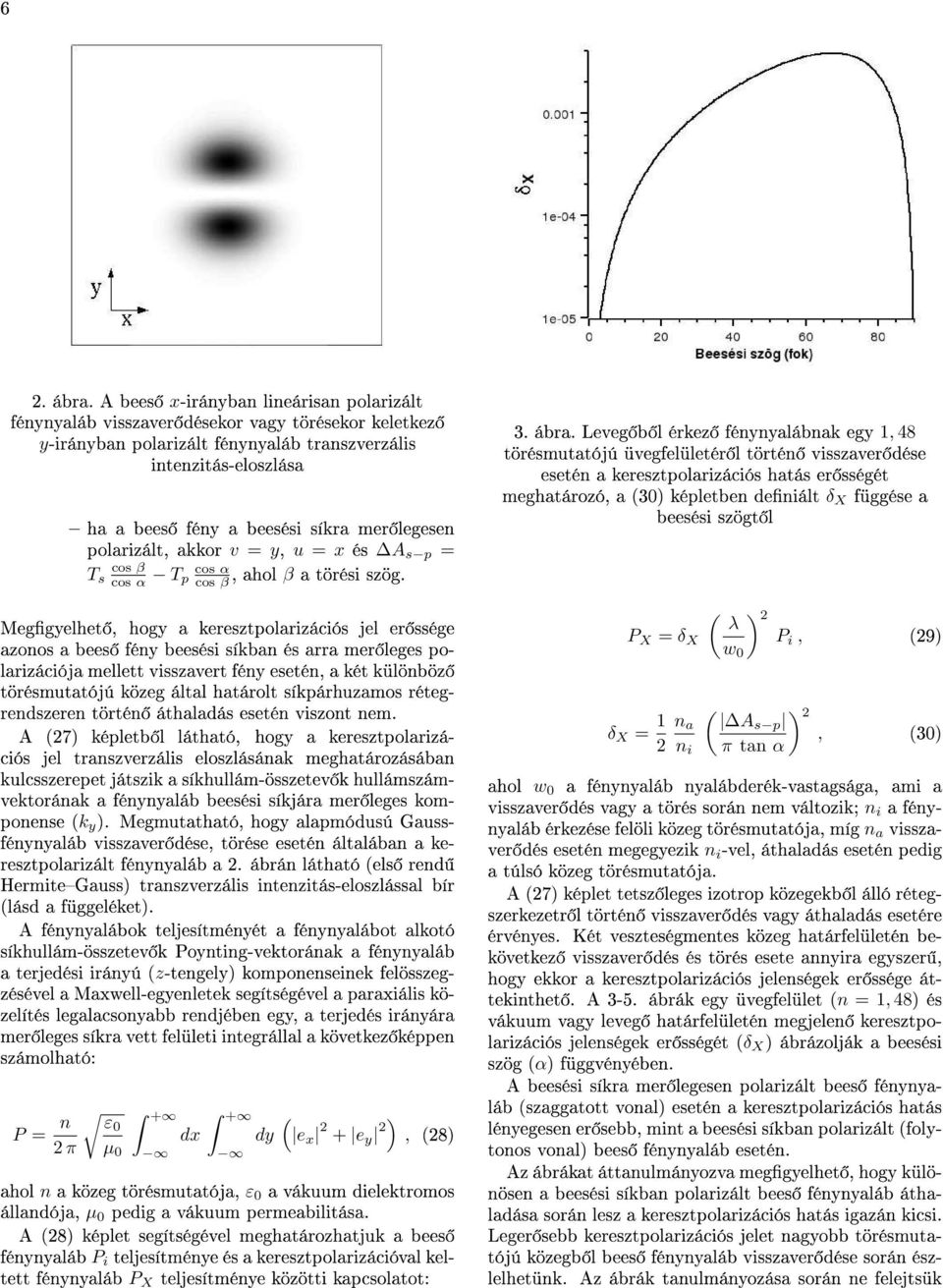 legesen polarizált, akkor v = y, u = x és A s p = cos β T s cos α T p cos α cos β, ahol β a törési szög.