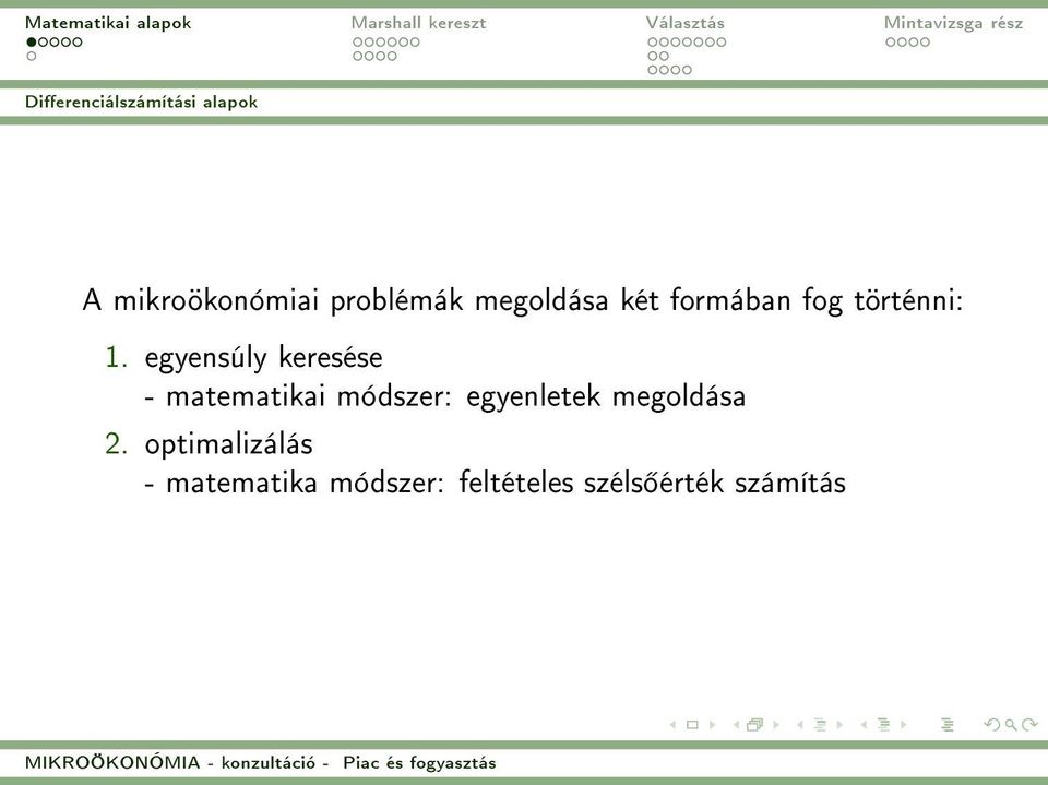 egyensúly keresése - matematikai módszer: egyenletek