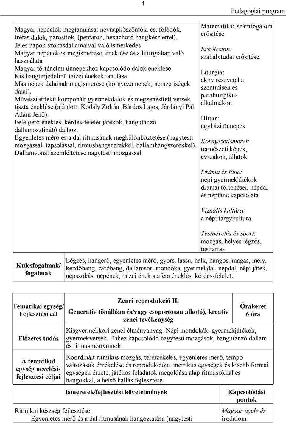 énekek tanulása Más népek dalainak megismerése (környező népek, nemzetiségek dalai).