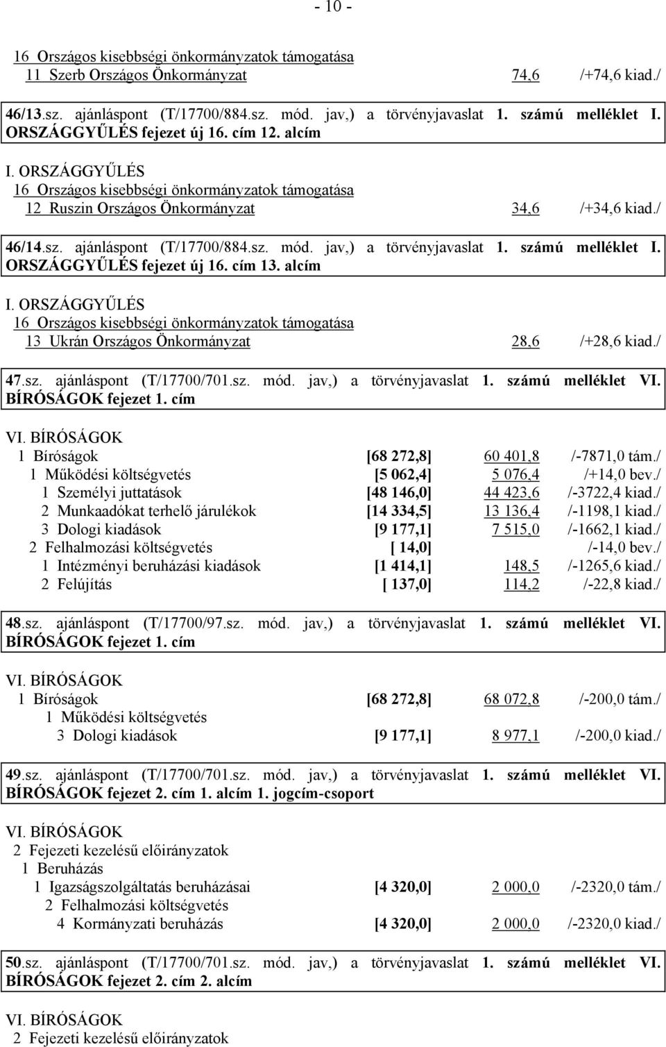 jav,) a törvényjavaslat 1. számú melléklet I. ORSZÁGGYŰLÉS fejezet új 16. cím 13. alcím I.