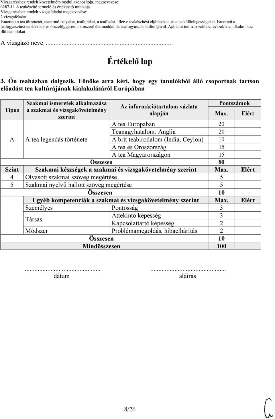 legendás története Az információtartalom vázlata alapján Pontszámok Max.