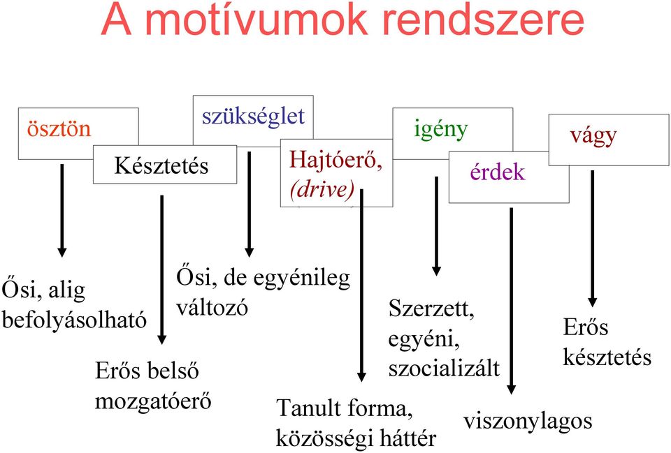 egyénileg változó Erős belső mozgatóerő igény igény érde érde Szerzett,