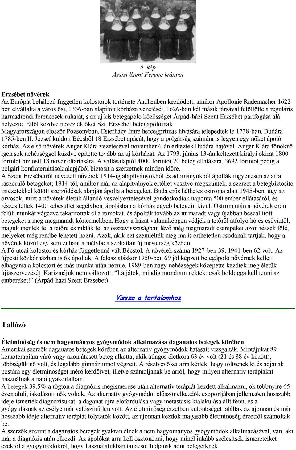 Ettől kezdve nevezték őket Szt. Erzsébet betegápolóinak. Magyarországon először Pozsonyban, Esterházy Imre hercegprímás hívására telepedtek le 1738-ban. Budára 1785-ben II.