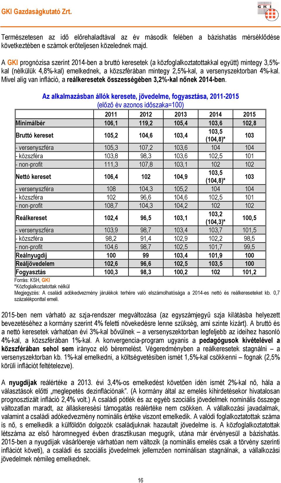 Mivel alig van infláció, a reálkeresetek összességében 3,2%-kal nőnek 2014-ben.