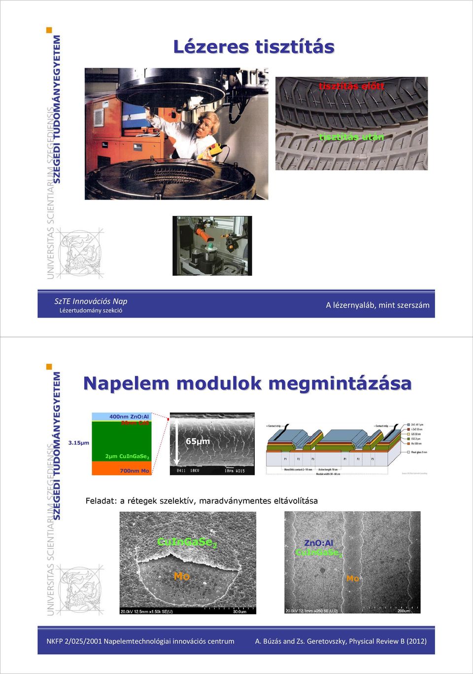 15µm 2µm CuInGaSe2 700nm Mo Feladat: a rétegek szelektív, maradványmentes