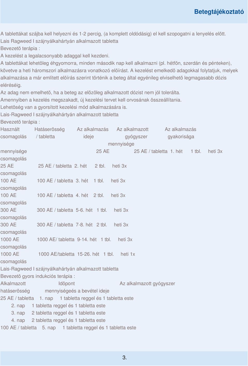 hétfõn, szerdán és pénteken), követve a heti háromszori alkalmazásra vonatkozó elõírást.