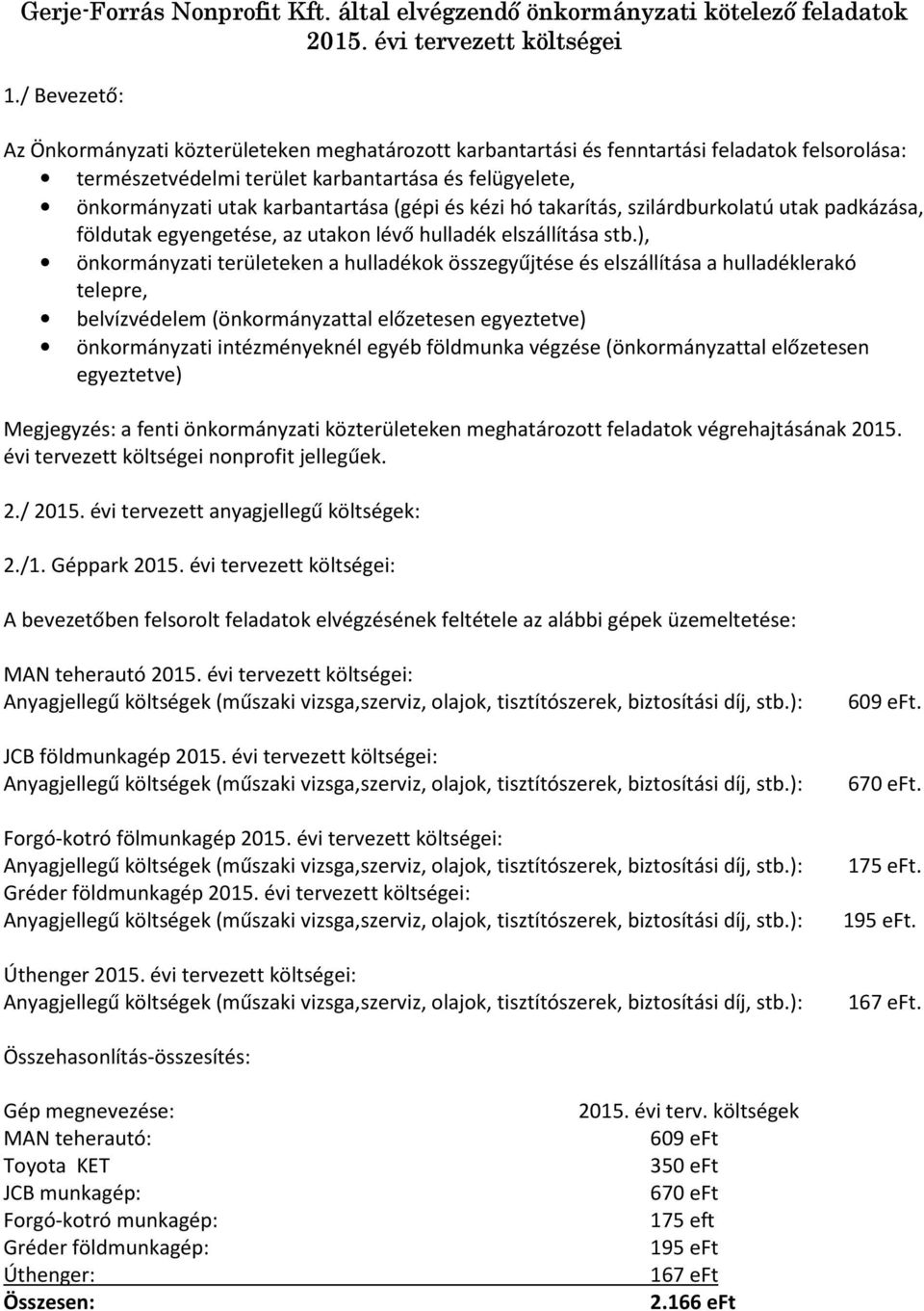 (gépi és kézi hó takarítás, szilárdburkolatú utak padkázása, földutak egyengetése, az utakon lévő hulladék elszállítása stb.