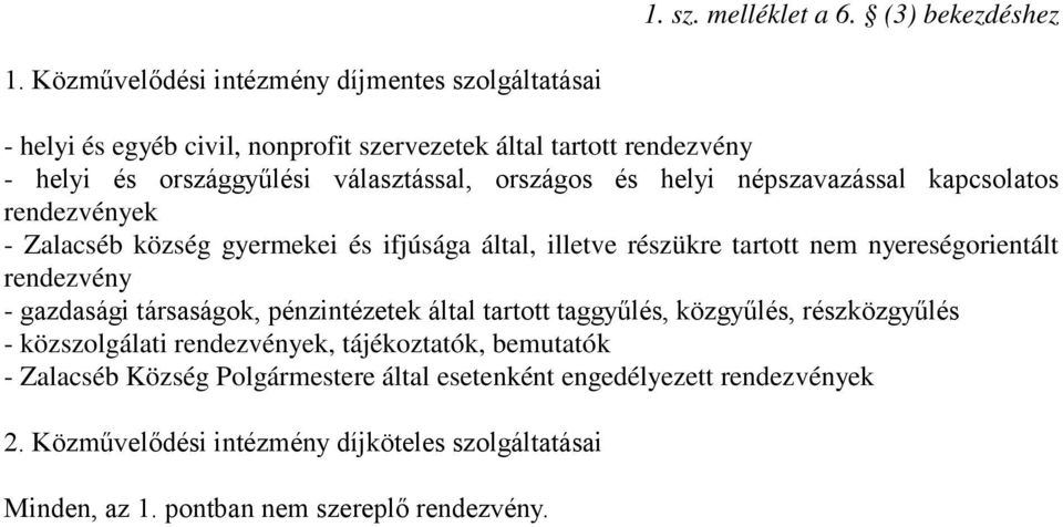 és helyi népszavazással kapcsolatos rendezvények - Zalacséb község gyermekei és ifjúsága által, illetve részükre tartott nem nyereségorientált rendezvény - gazdasági