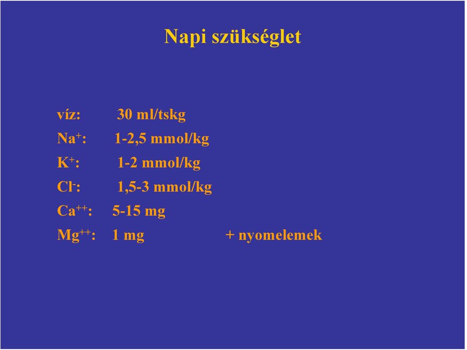 mmol/kg Cl - : 1,5-3 mmol/kg Ca