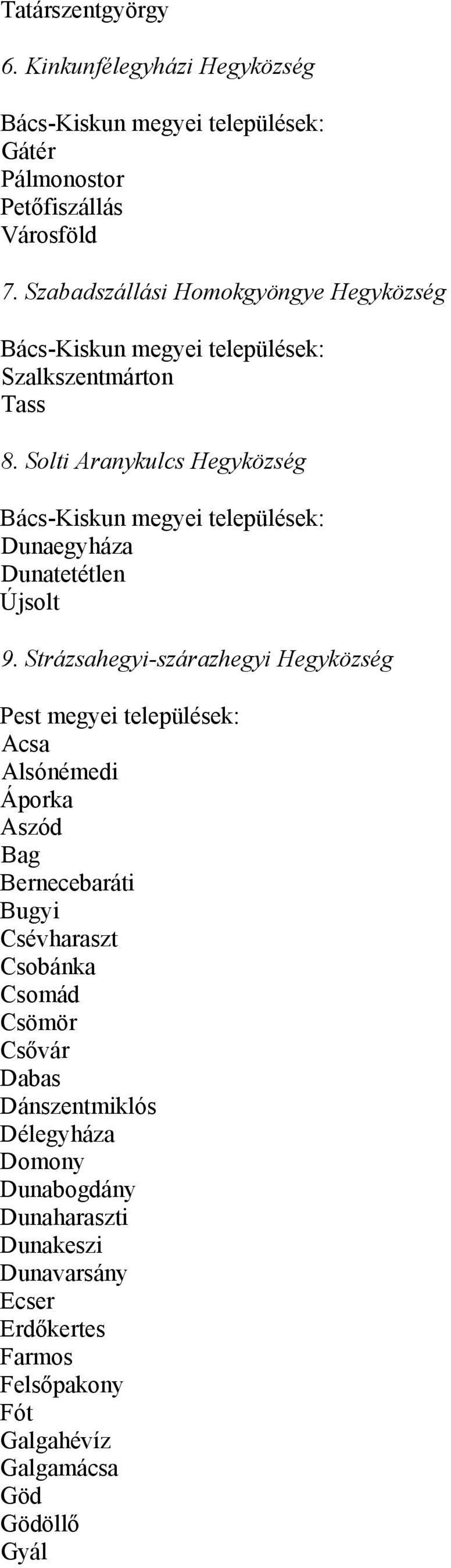 Solti Aranykulcs Hegyközség Bács-Kiskun megyei települések: Dunaegyháza Dunatetétlen Újsolt 9.