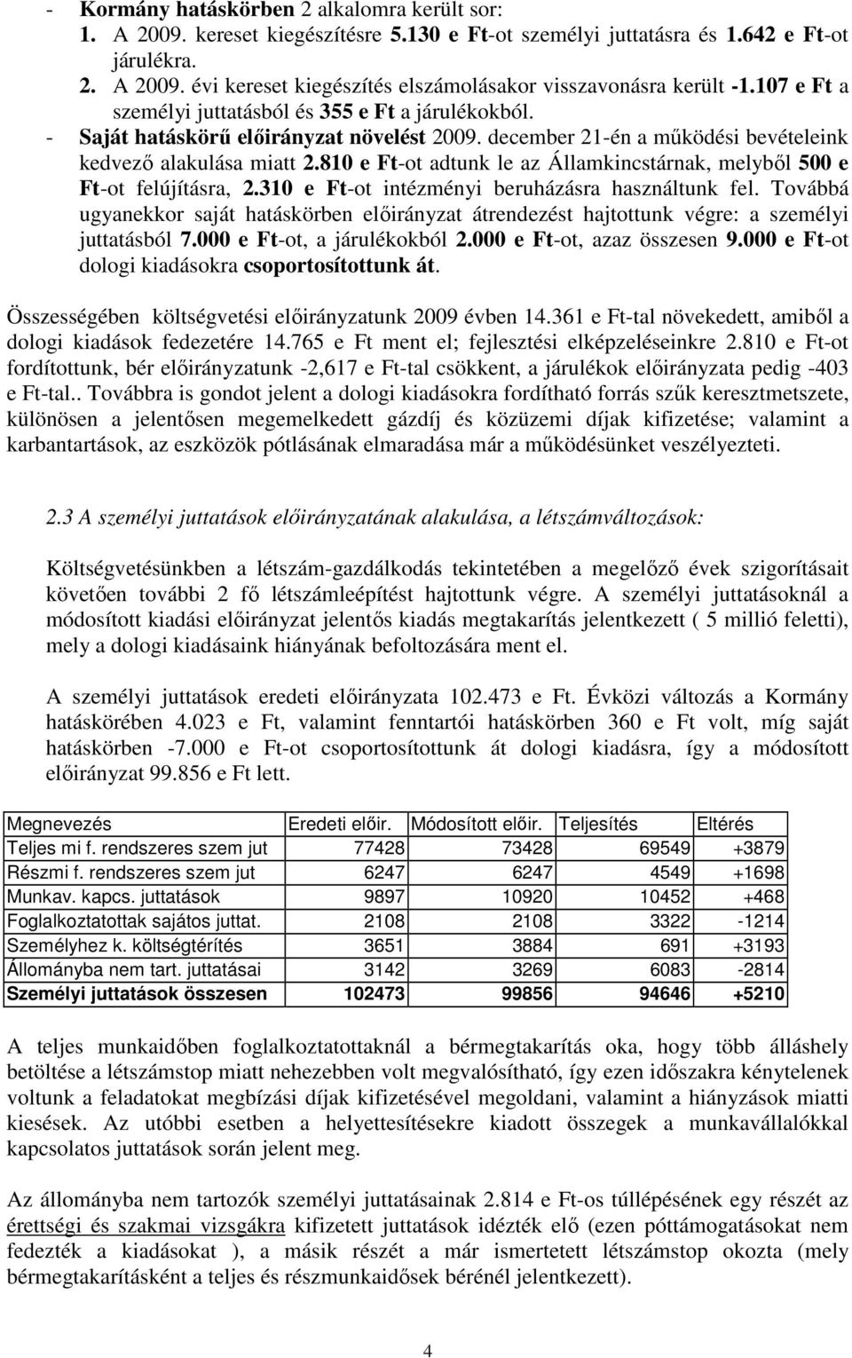 810 e Ft-ot adtunk le az Államkincstárnak, melyből 500 e Ft-ot felújításra, 2.310 e Ft-ot intézményi beruházásra használtunk fel.