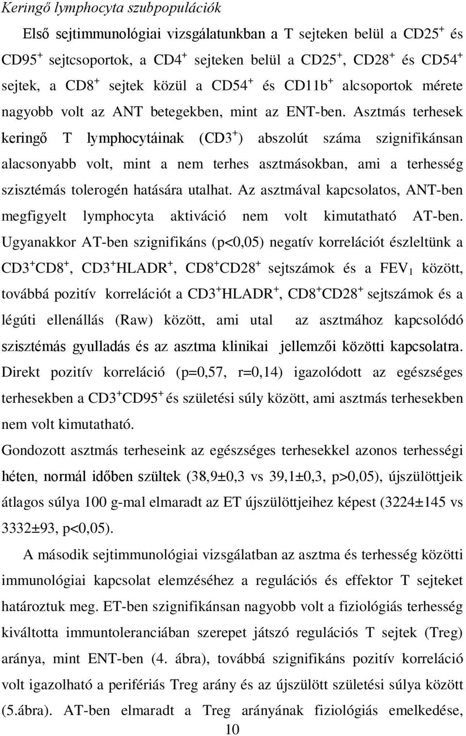 Asztmás terhesek keringő T lymphocytáinak (CD3 + ) abszolút száma szignifikánsan alacsonyabb volt, mint a nem terhes asztmásokban, ami a terhesség szisztémás tolerogén hatására utalhat.