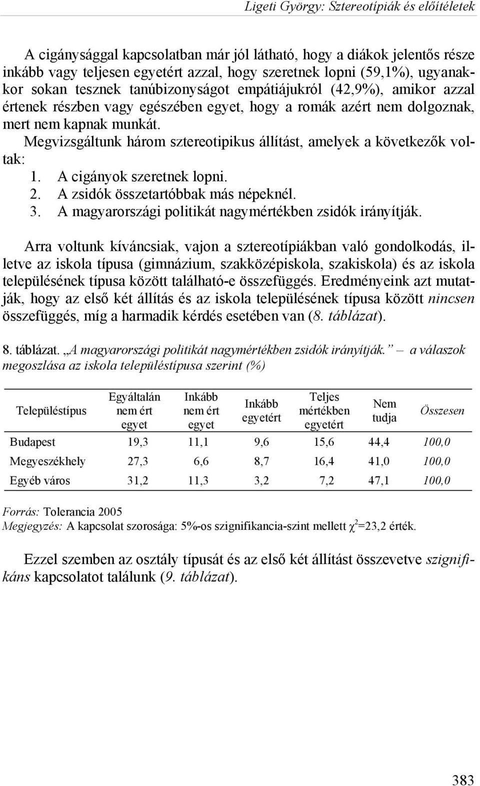 A cigányok szeretnek lopni. 2. A zsidók összetartóbbak más népeknél. 3. A magyarországi politikát nagymértékben zsidók irányítják.