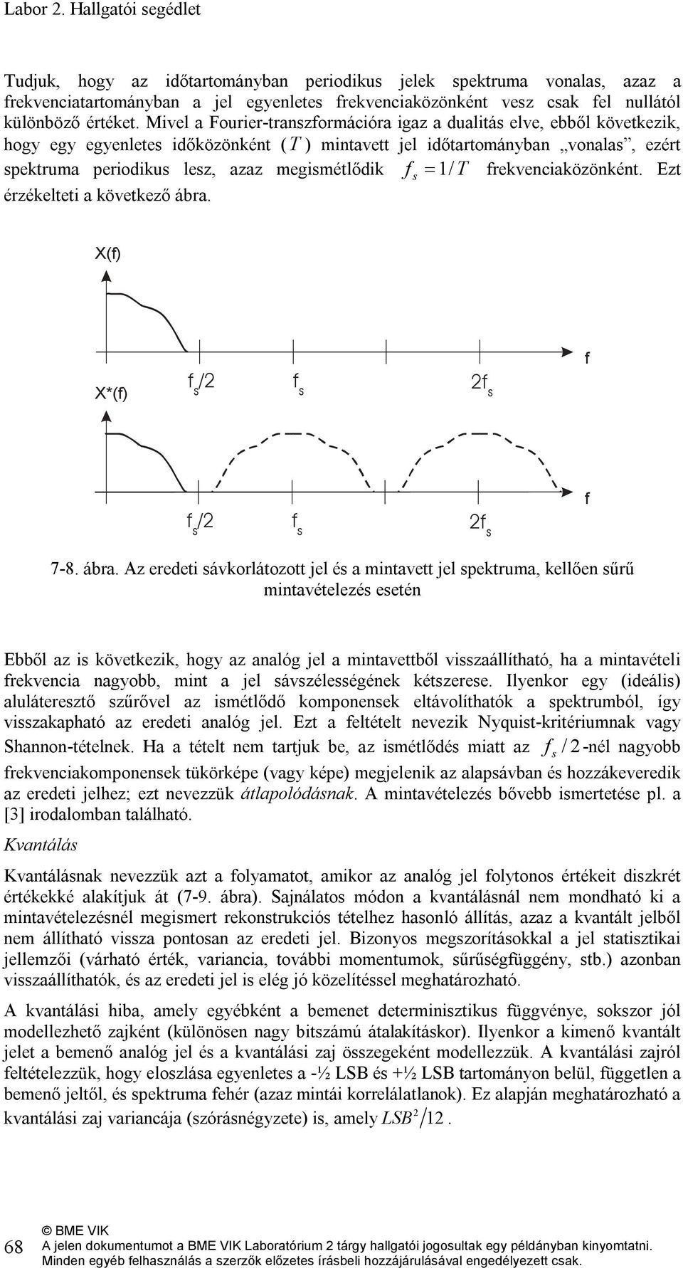 Mivel a Fourier-transzformációra igaz a dualitás elve, ebből következik, hogy egy egyenletes időközönként (T ) mintavett jel időtartományban vonalas, ezért spektruma periodikus lesz, azaz