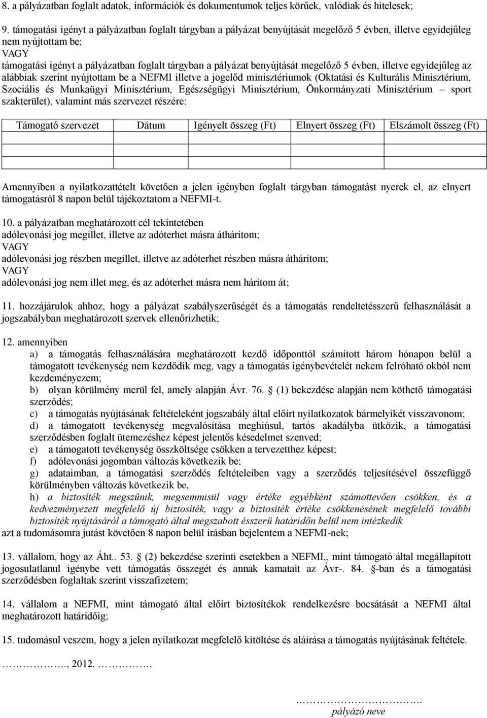 benyújtását megelőző 5 évben, illetve egyidejűleg az alábbiak szerint nyújtottam be a NEFMI illetve a jogelőd minisztériumok (Oktatási és Kulturális Minisztérium, Szociális és Munkaügyi Minisztérium,