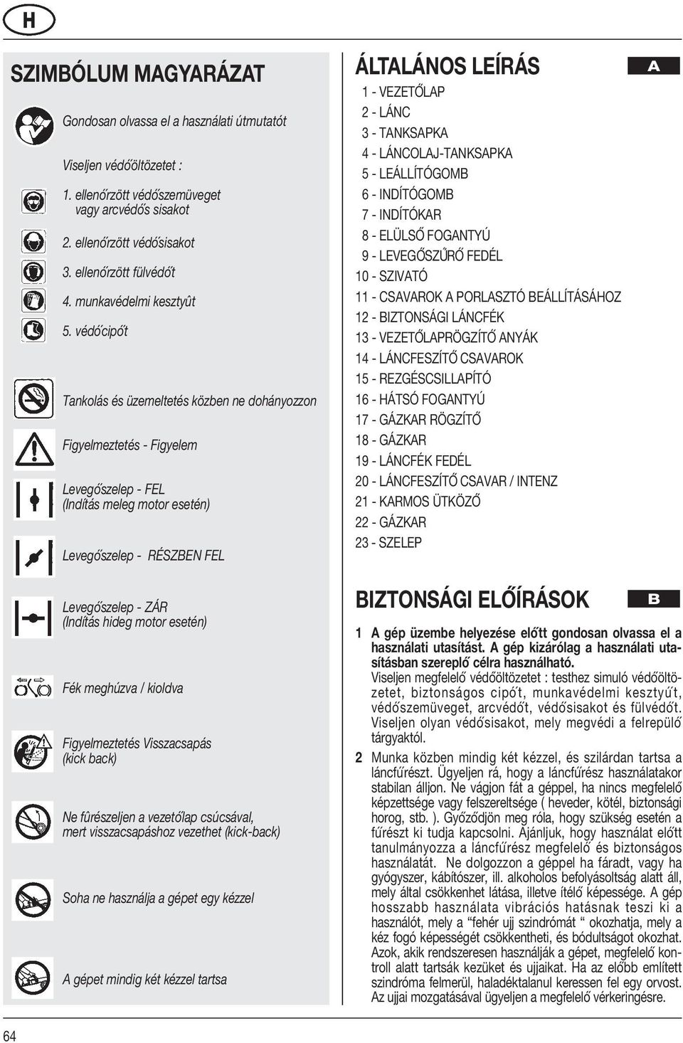 védó cipó t Tankolás és üzemeltetés közben ne dohányozzon Figyelmeztetés - Figyelem Levegó szelep - FEL (Indítás meleg motor esetén) Levegó szelep - RÉSZBEN FEL ÁLTALÁNOS LEÍRÁS 1 - VEZETÓ LAP 2 -