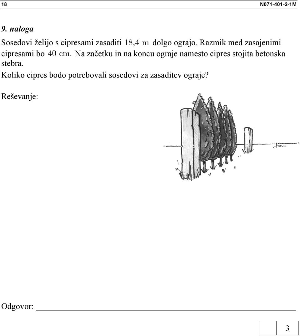 Razmik med zasajenimi cipresami bo 0 cm.