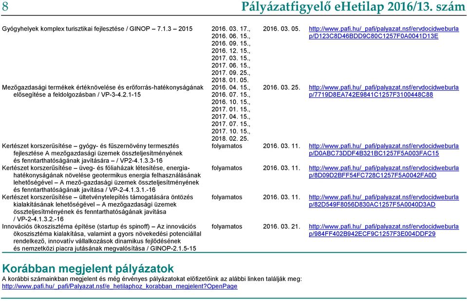 1.3.3-16 Kertészet korszerűsítése üveg- és fóliaházak létesítése, energiahatékonyságának növelése geotermikus energia felhasználásának lehetőségével A mező-gazdasági üzemek összteljesítményének és