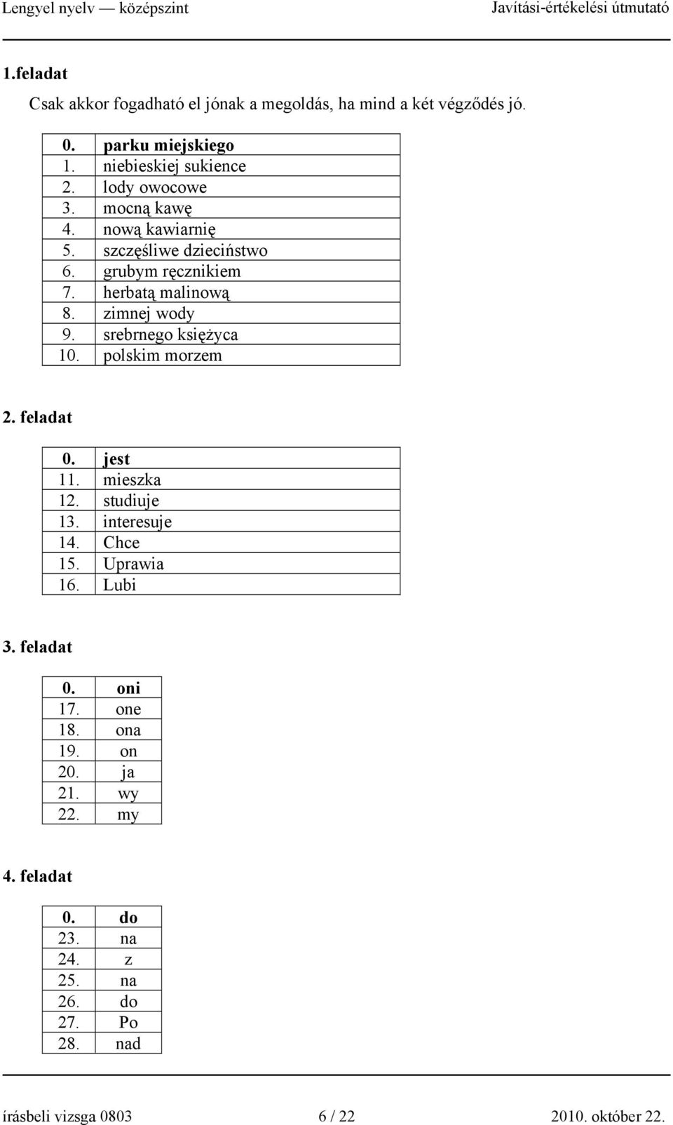 srebrnego księżyca 10. polskim morzem 2. feladat 0. jest 11. mieszka 12. studiuje 13. interesuje 14. Chce 15. Uprawia 16. Lubi 3.